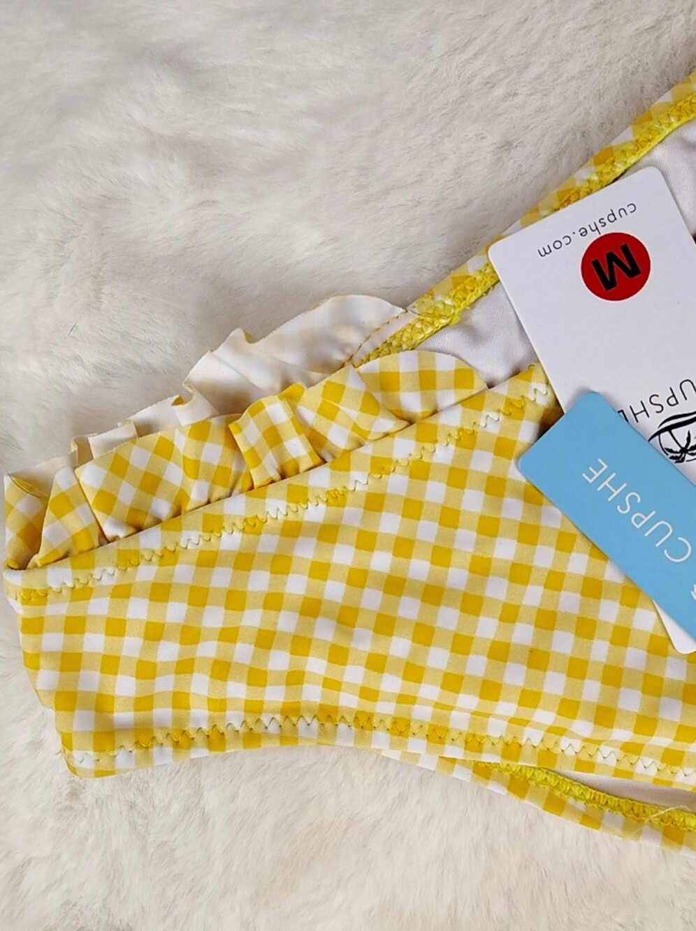 Cupshe Yellow Gingham Ruffle Bikini Size Medium, New With Tags - Picture 13 of 16